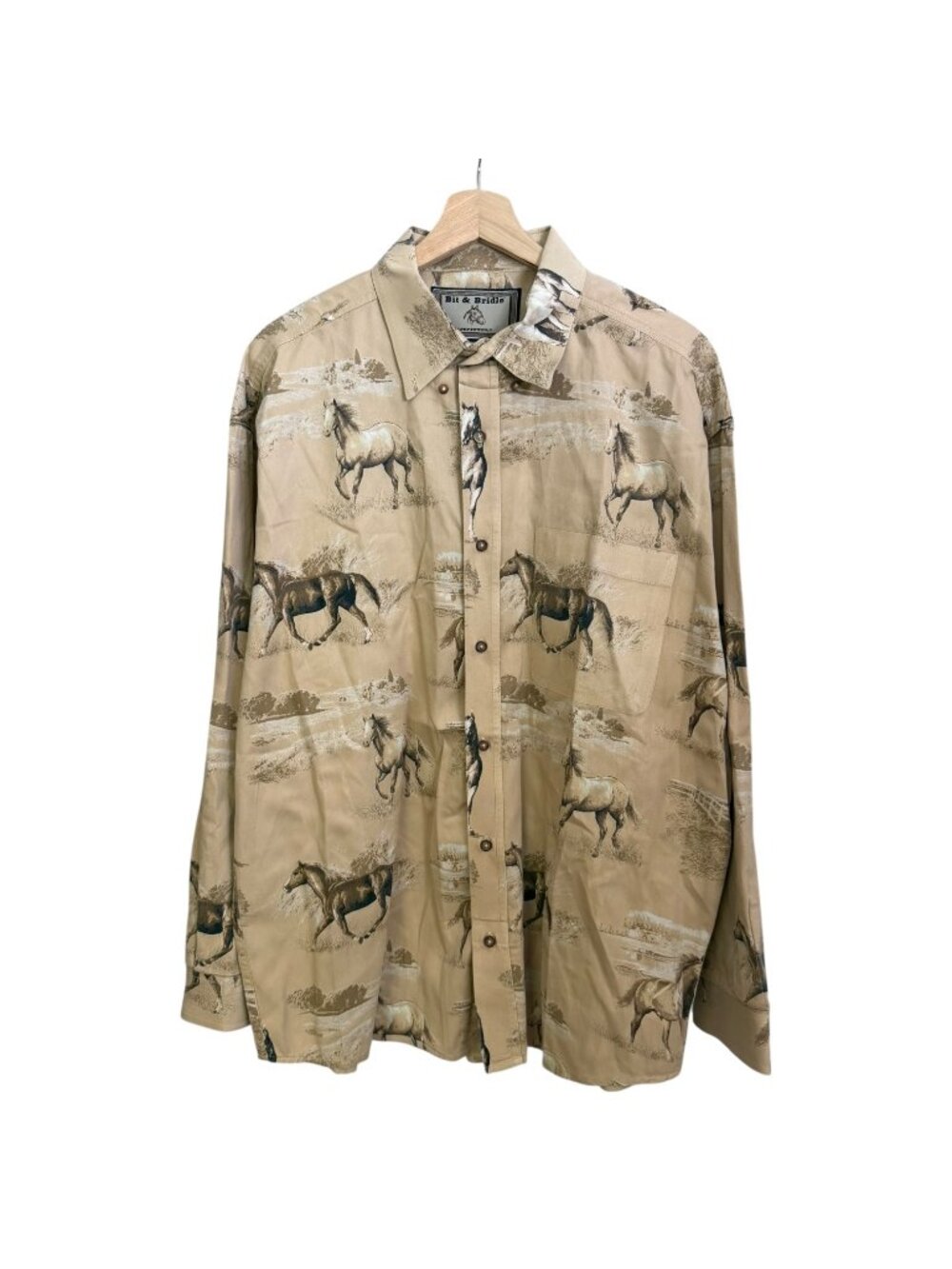 Bit & Bridle Western Equestrian Allover Horse Print Button Down Shirt L Cowboy